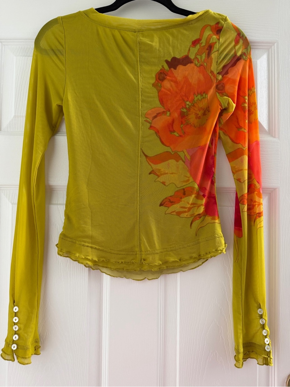 Free People NWT Lilly Printed Mesh Long Sleeve Top Citron Yellow Floral Small - Picture 3 of 9